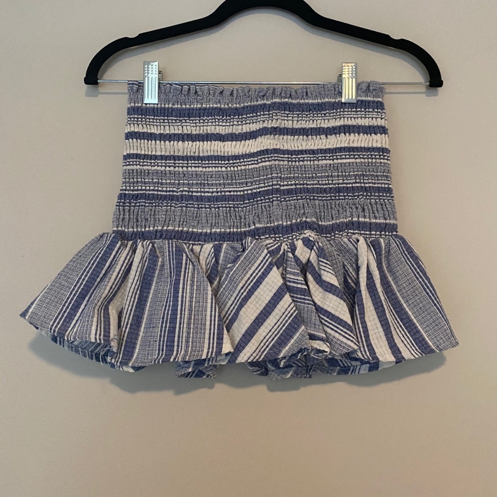 Stripped strapless peplum top